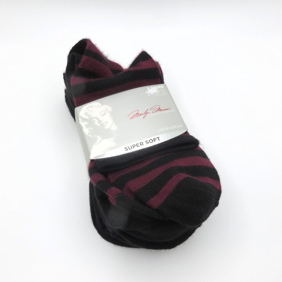 (#W) Marilyn Monroe Super Soft Black/Burgundy 5 Pairs Women's Crew Socks 9-11 - Picture 2 of 7